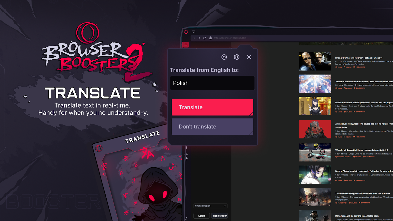 Opera GX Translate feature