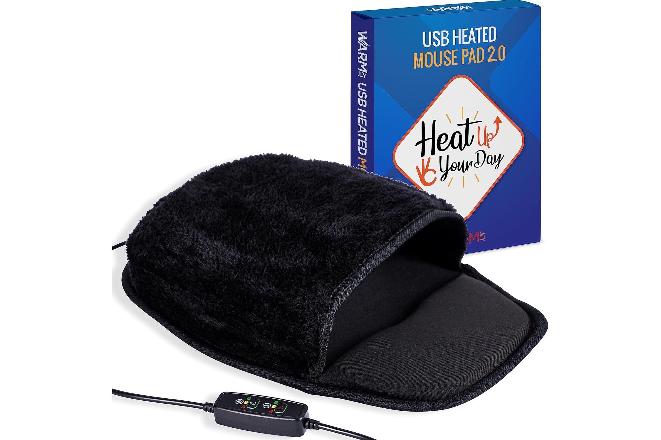 A black mouse pad with a USB cable