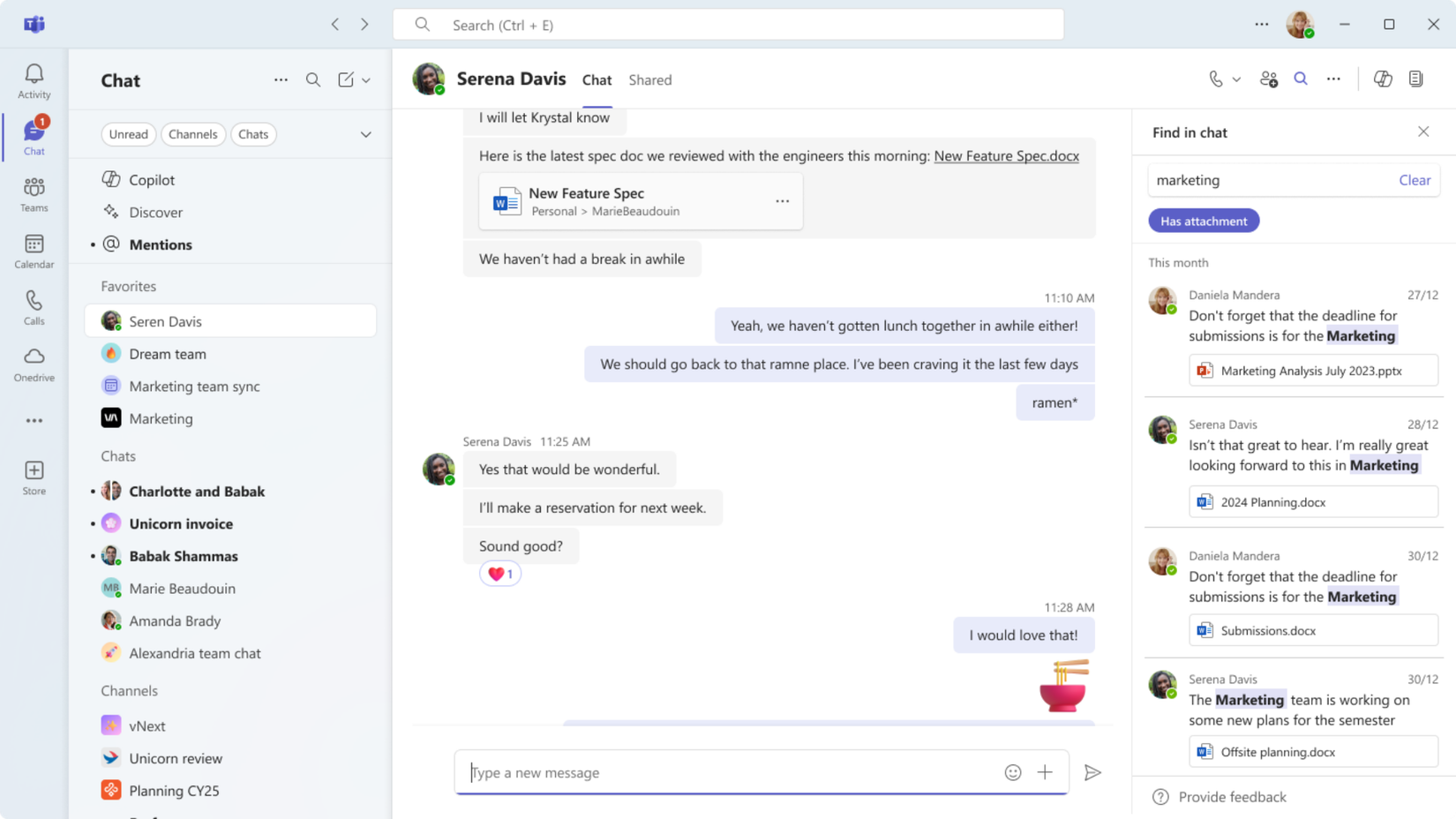 Imagen que muestra chat y filtro de colaboración para mensajes en equipos