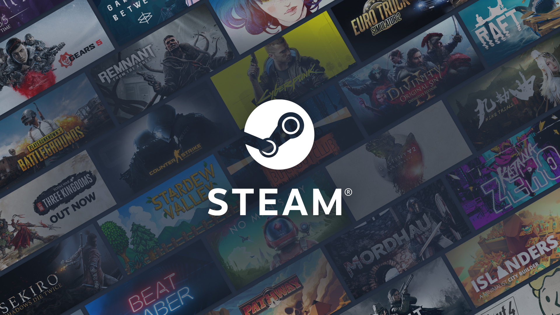 Steam logo with games in the background