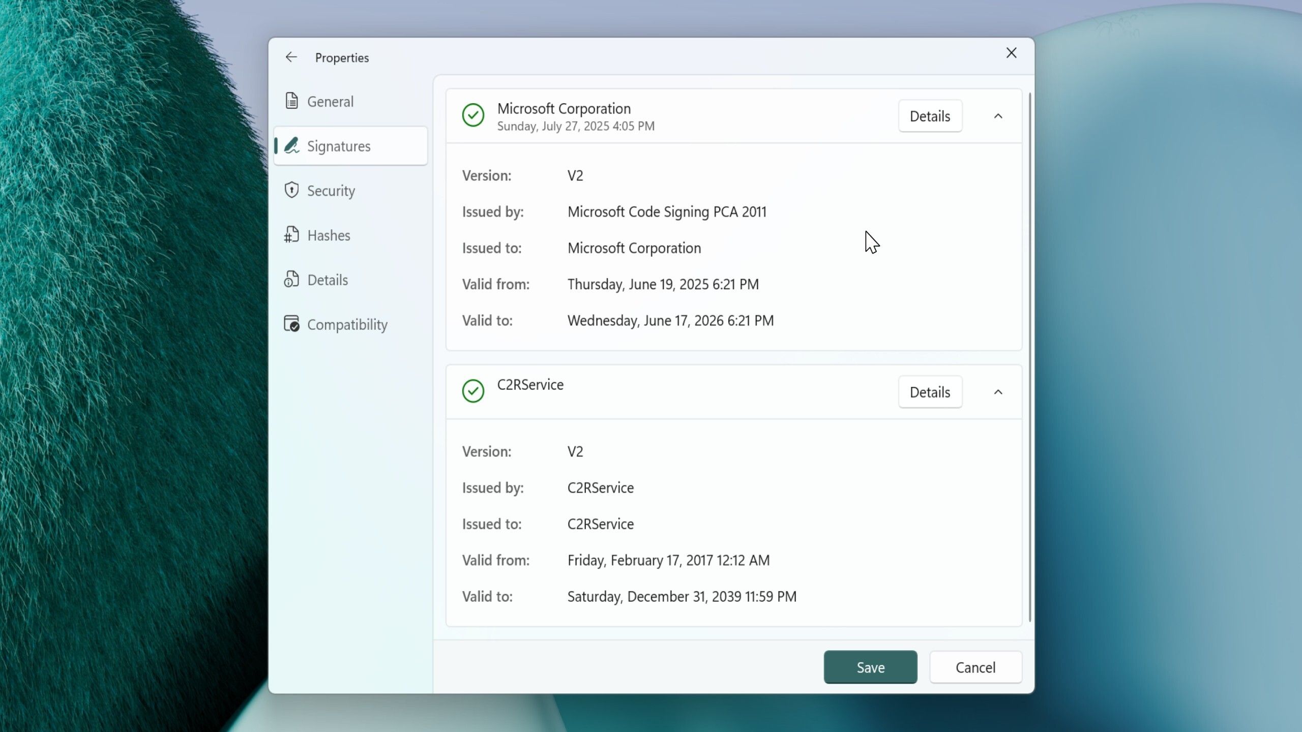 Screenshot showing Signatures feature in Files app
