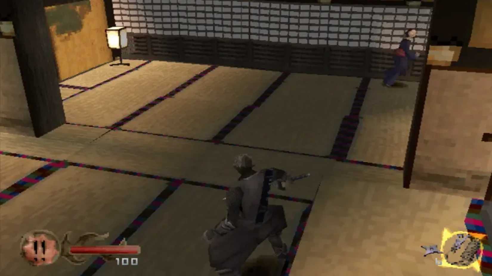 A screenshot of being spotted while roaming in Tenchu: Stealth Assassins