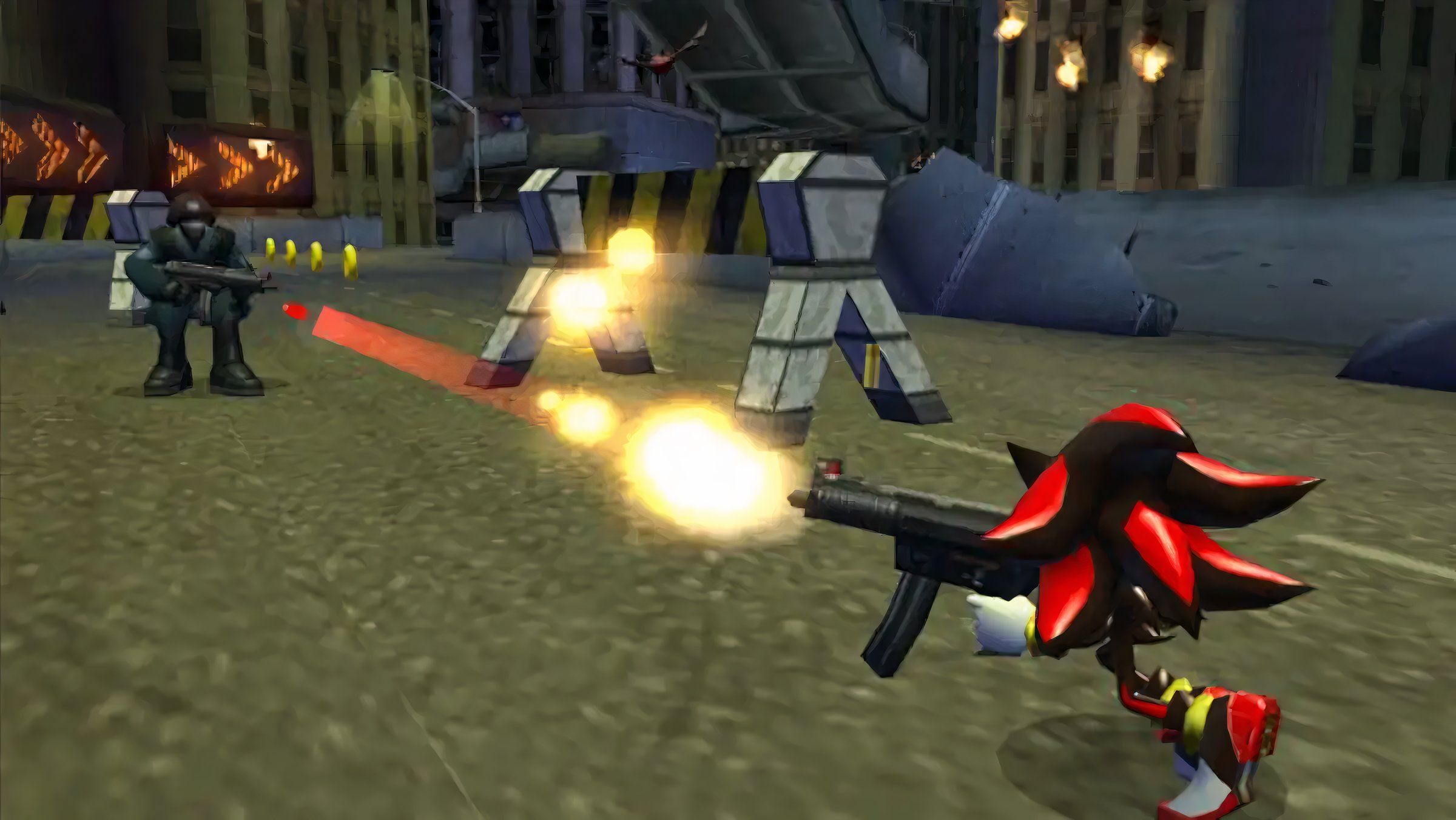 Shadow shooting a gun in Shadow the Hedgehog