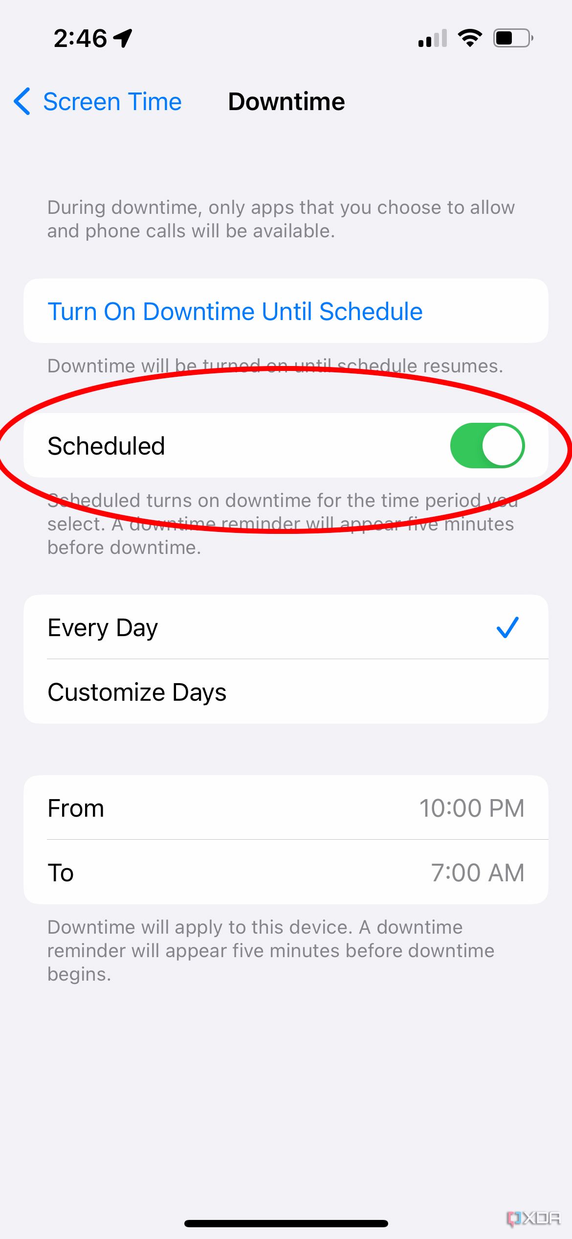 iphone screen time downtime schedule