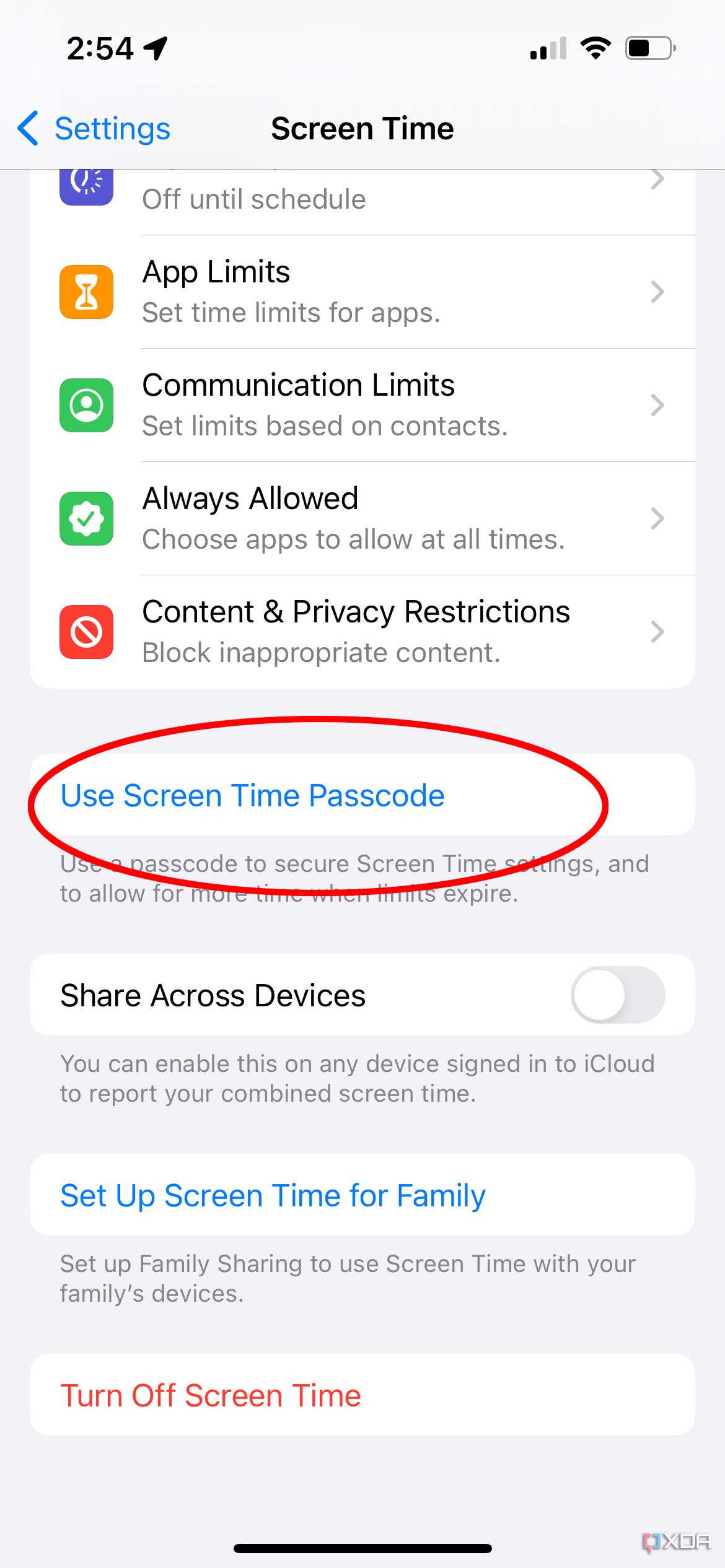 iPhone screen time screen passcode