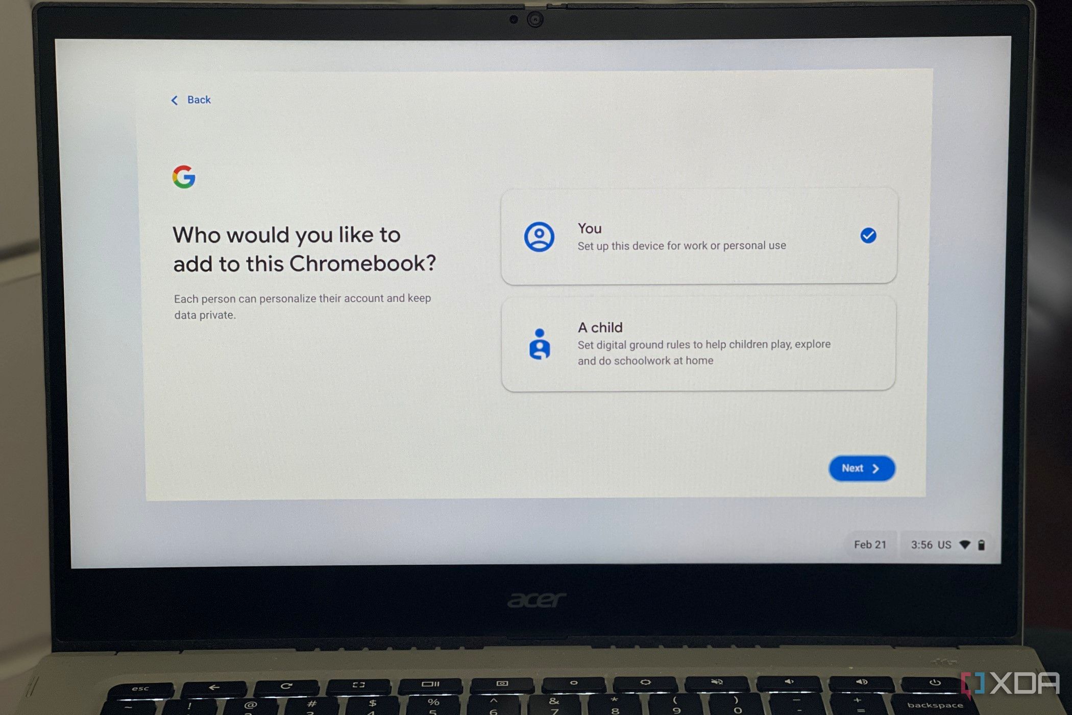 La página de inicio de sesión de una Chromebook