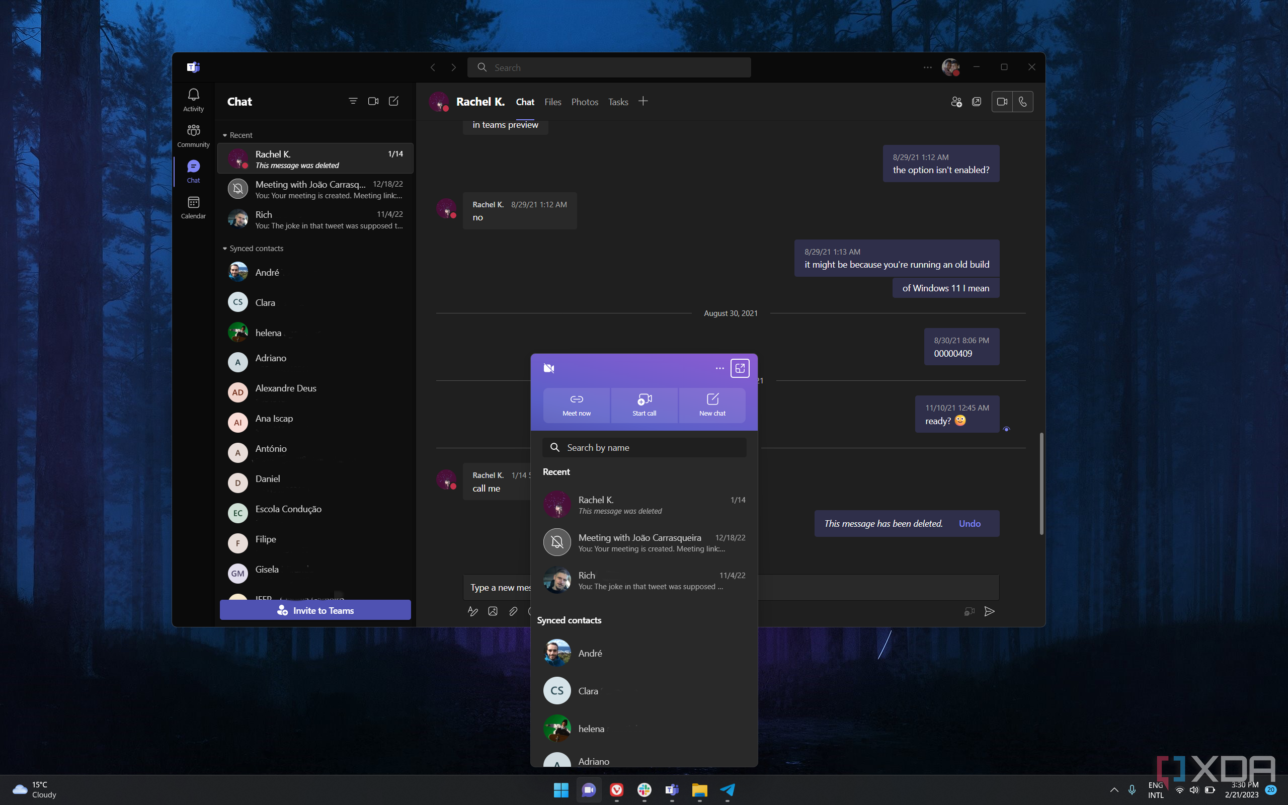 Screenshot of Microsoft Teams integration in Windows 11