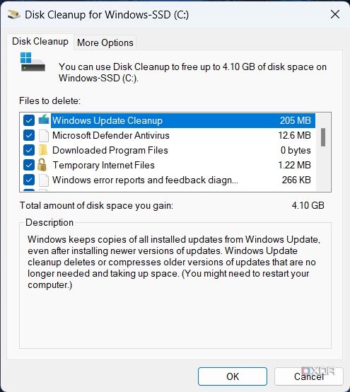 Screenshot of Disk Cleanup with every box checked