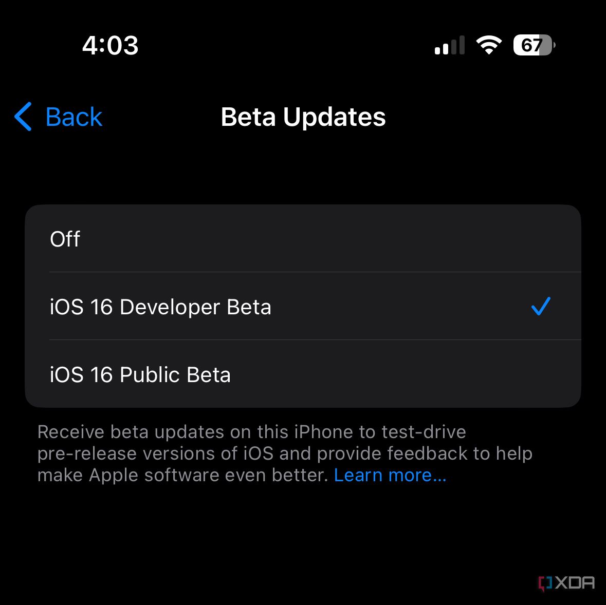 iOS 16.4 beta 1 software update settings