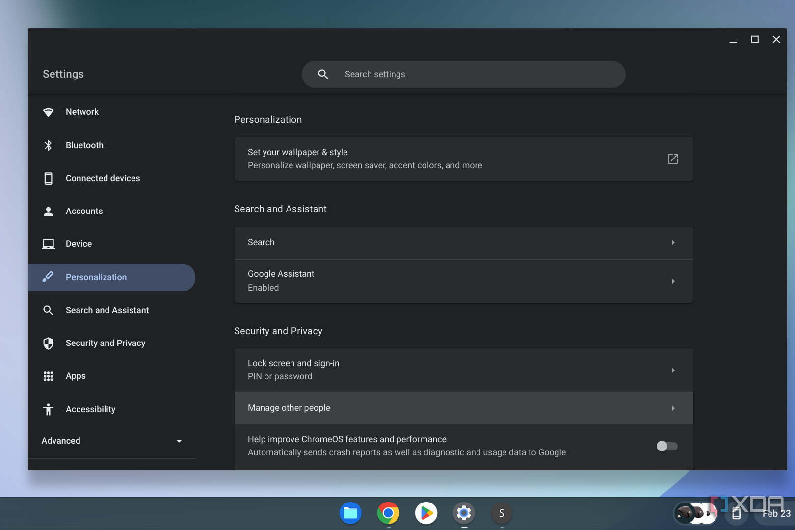 Aplicación de configuración de ChromeOS