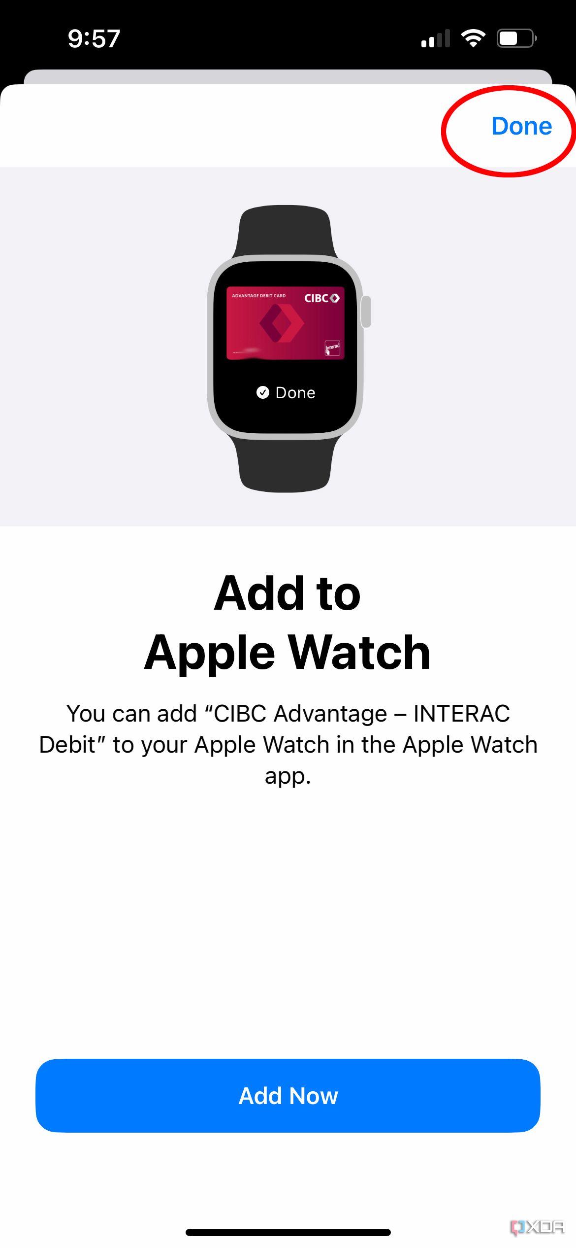 The Add to Apple Watch page in Apple Wallet.