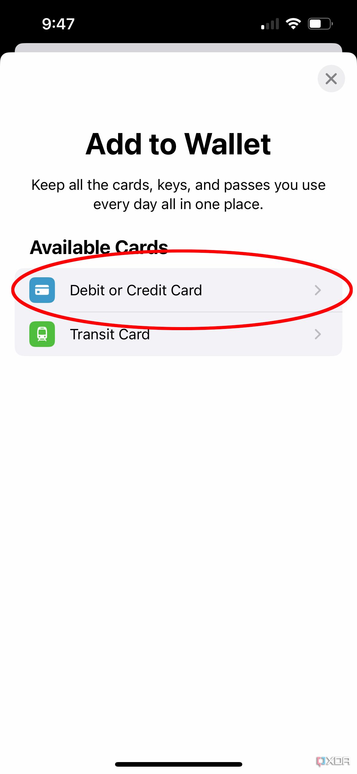 The Add to Wallet screen in the Apple Wallet app on iPhone.