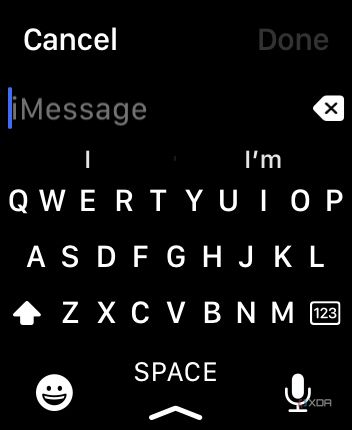 Apple Watch messages app showing a keyboard.