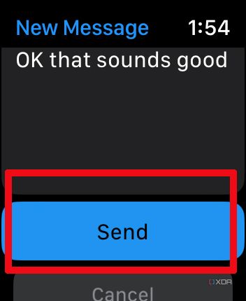 Apple Watch message saying ok that sounds good with Send highlighted