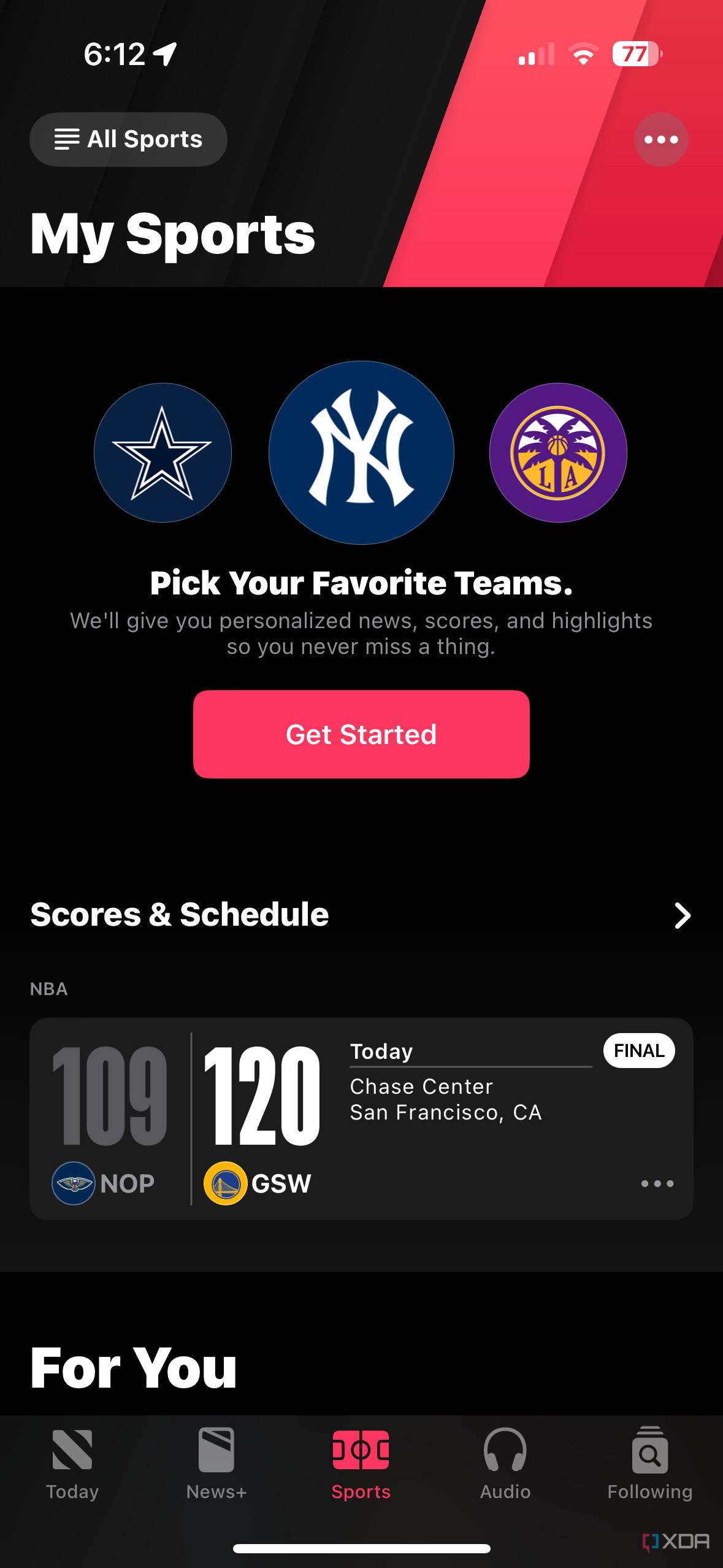 Sports tab in Apple News on iOS 16.5 beta