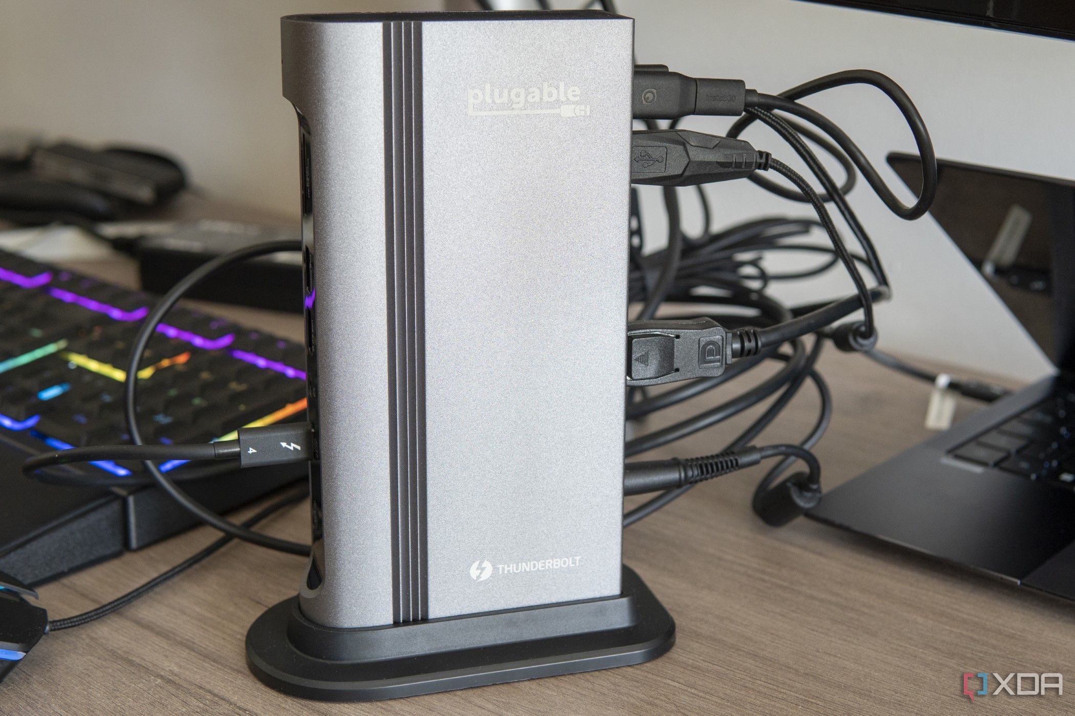 Angled view of the Plugable 16-in-1 Thunderbolt 4 Dock facing left