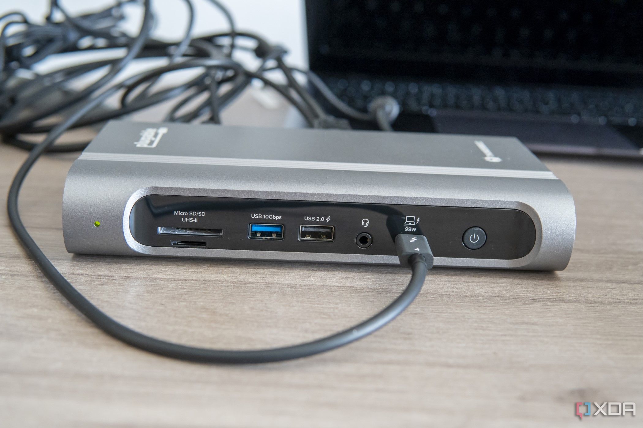 Front view of the Plugable 16-in-1 Thunderbolt 4 Dock in a horizontal position