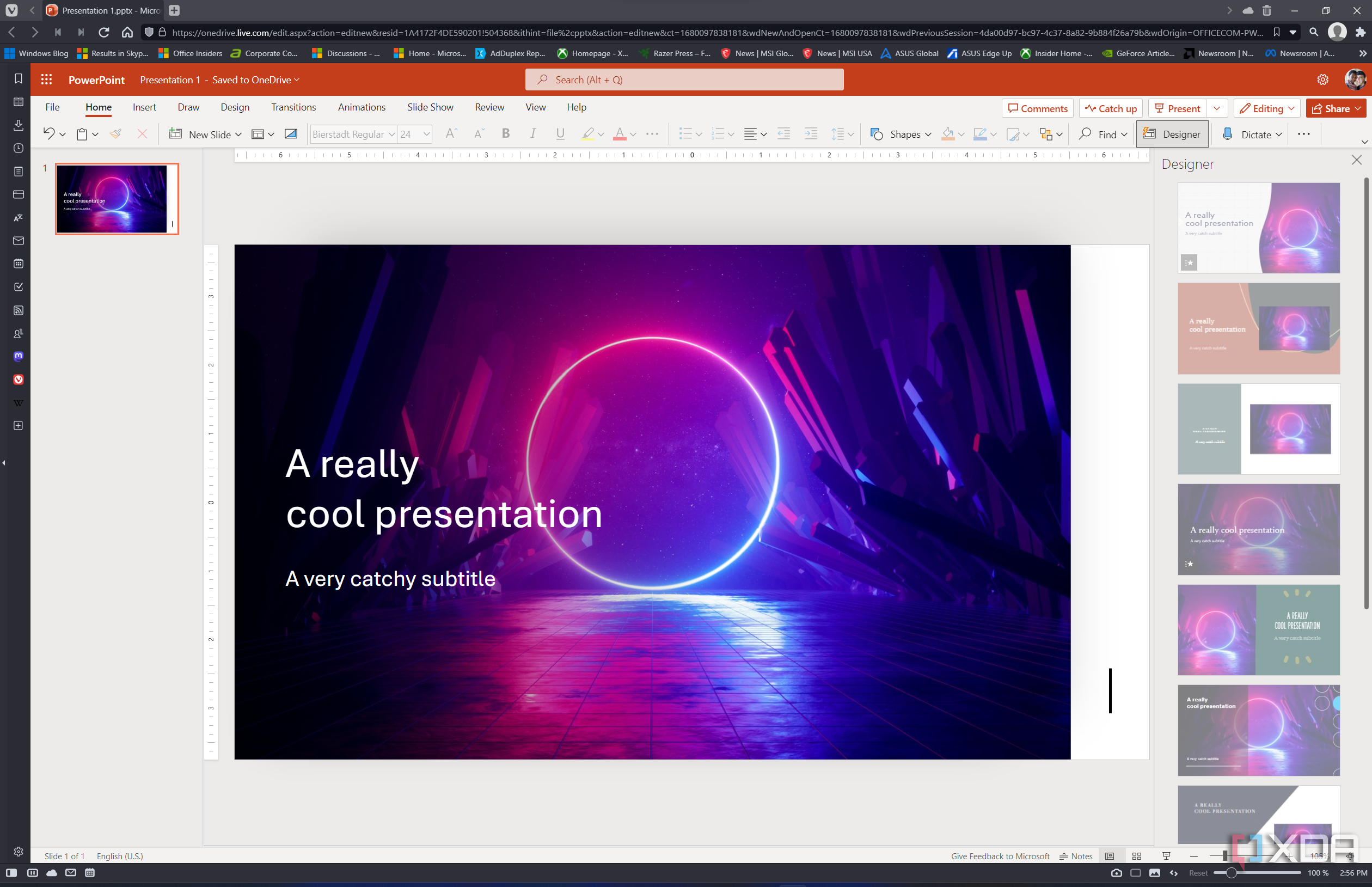 Captura de pantalla de PowerPoint en la web