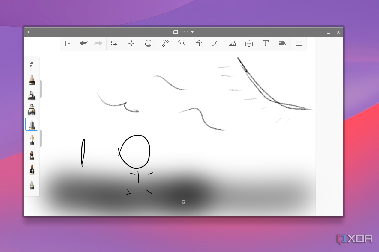 A sketchbook running ChromeOS that shows random doodles