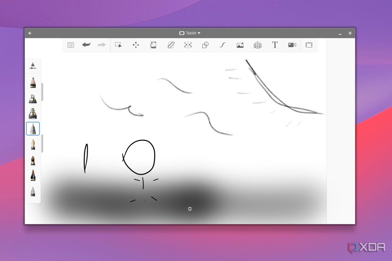 Sketchbook running ChromeOS showing random scribbles