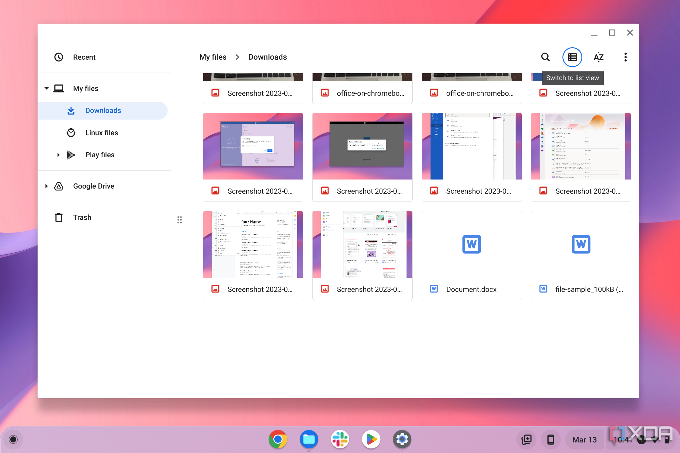 The ChromeOS Files app open