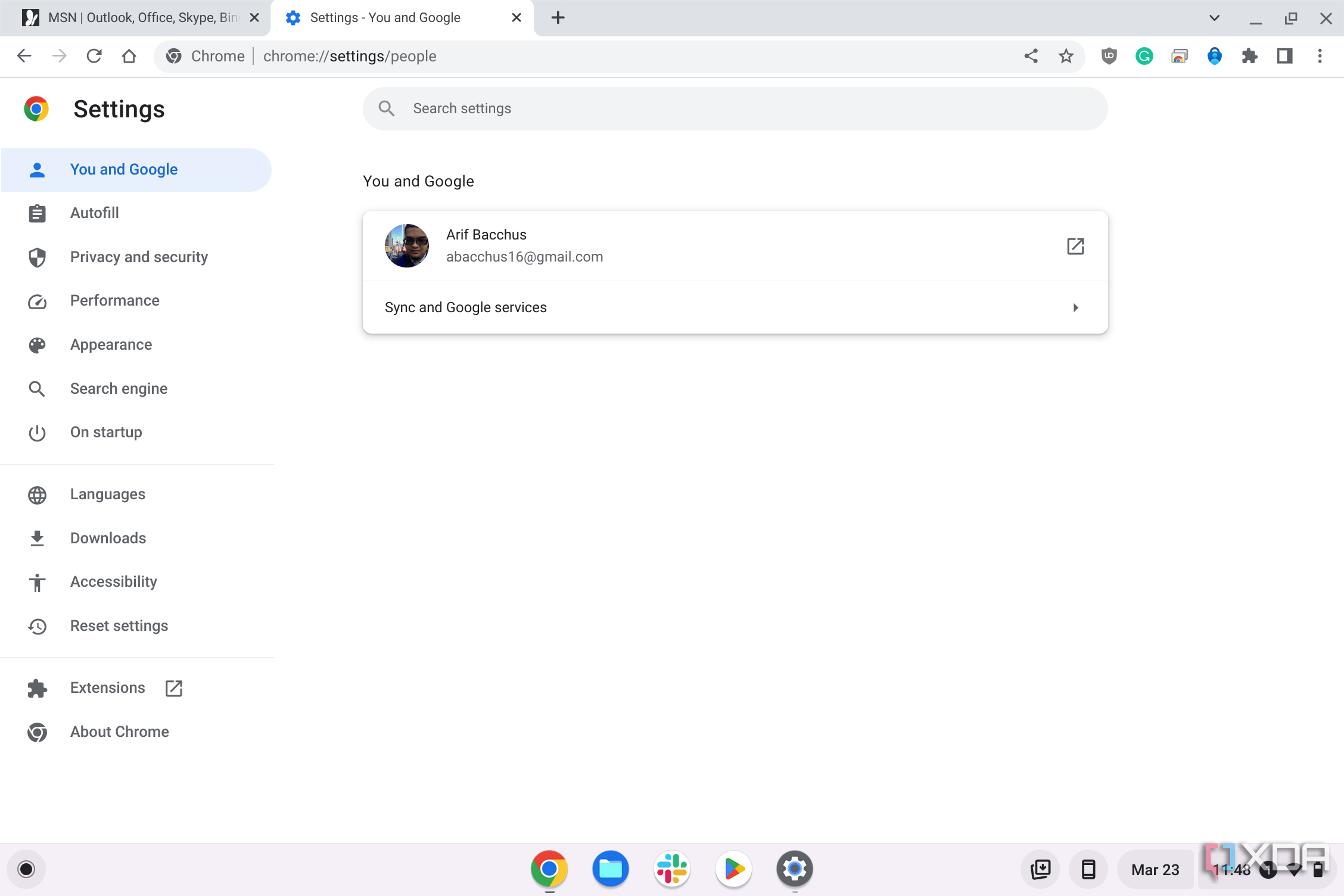 Tu configuración y la de Google en Chrome