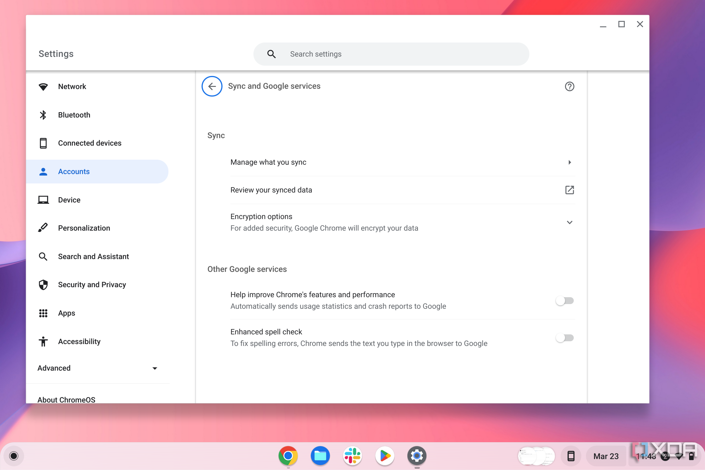 Configuración de sincronización y servicios de Google en ChromeOS