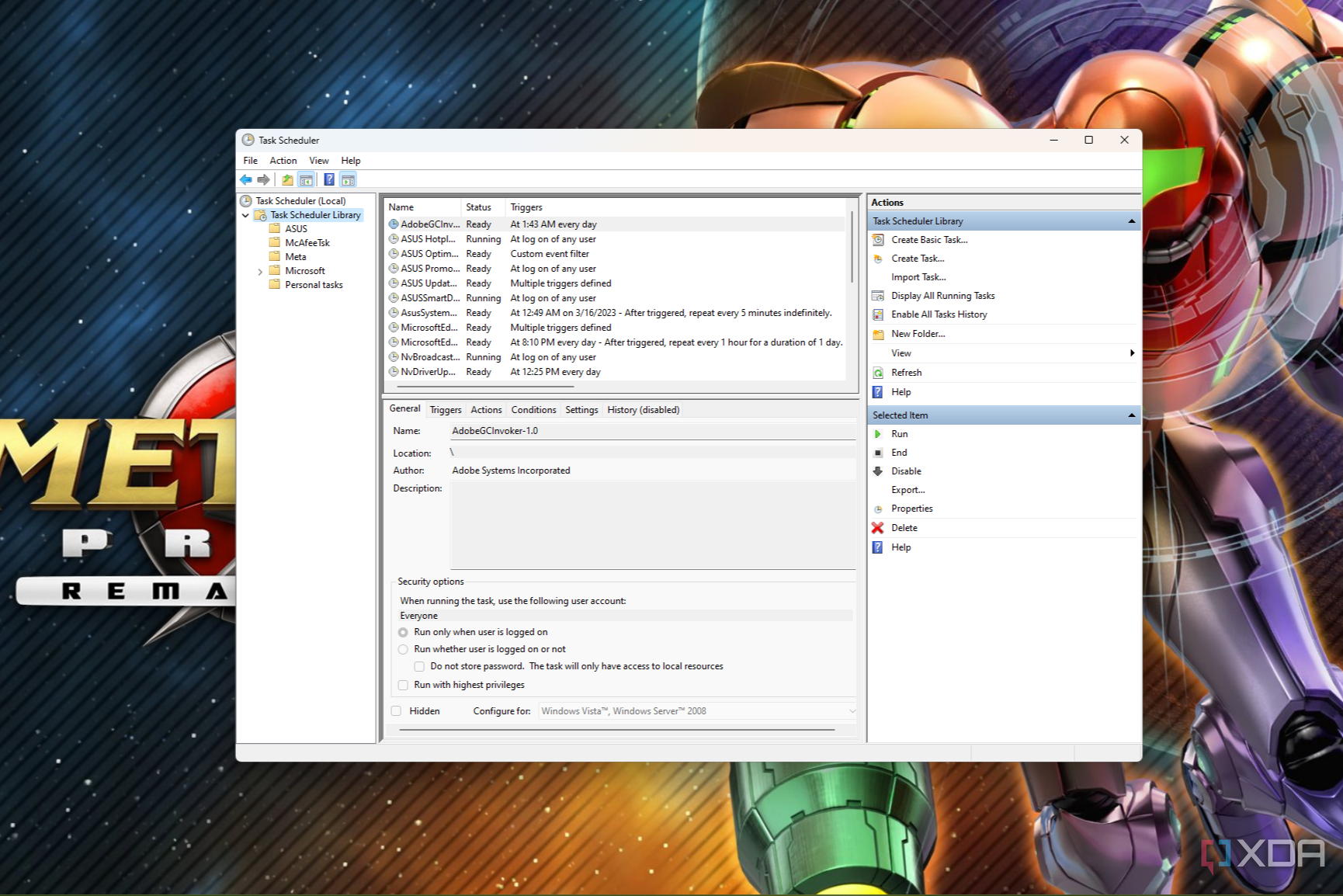 Screenshot of the Windows 11 Task Scheduler over a desktop background
