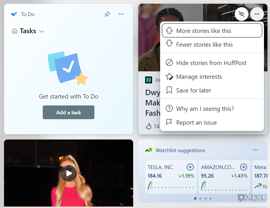 Screenshot of different actions that can be taken on a story in the Widgets panel