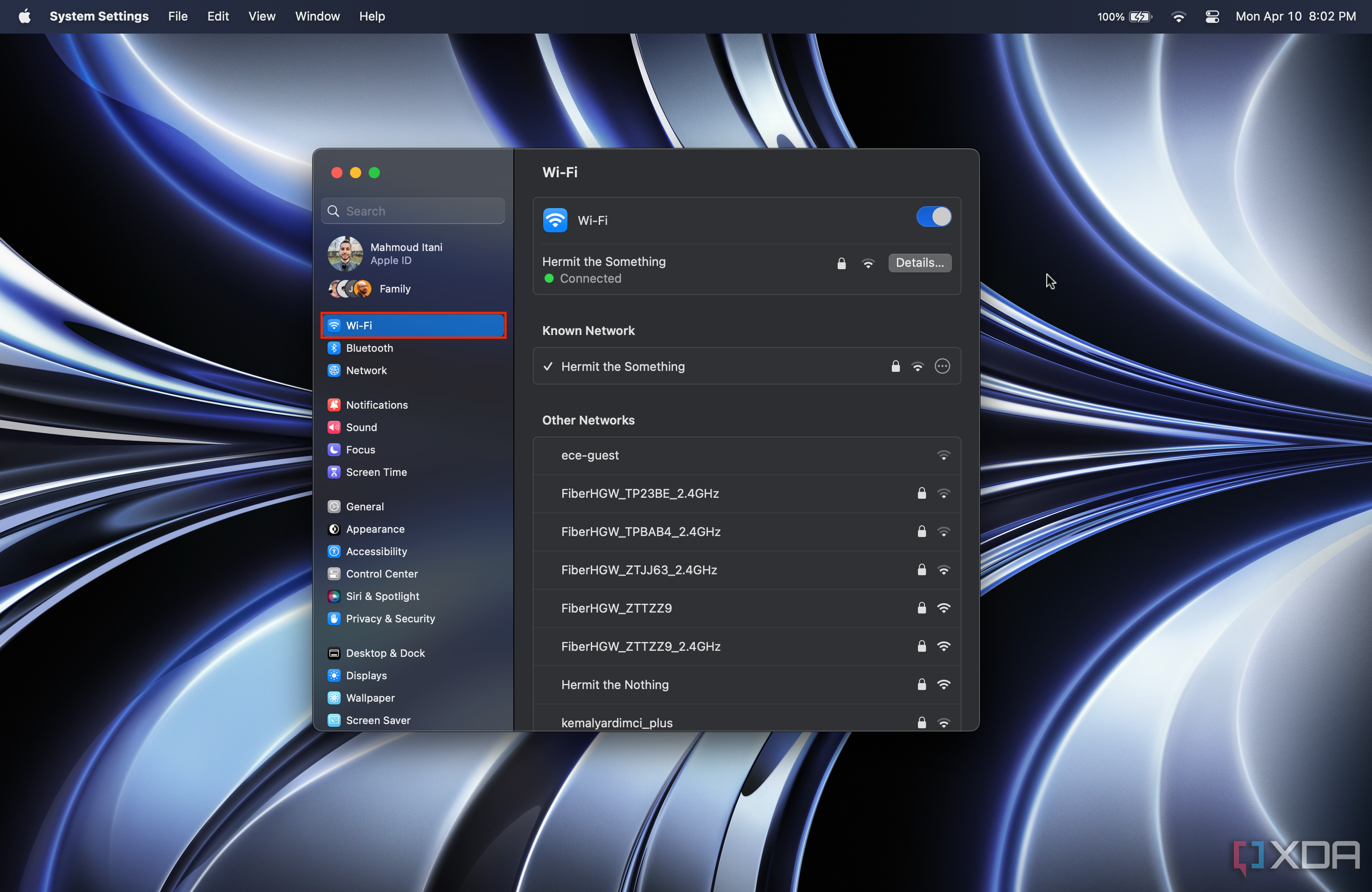 Cómo ver las contraseñas Wi-Fi guardadas en macOS: la sección Wi-Fi en la aplicación Configuración del sistema está resaltada