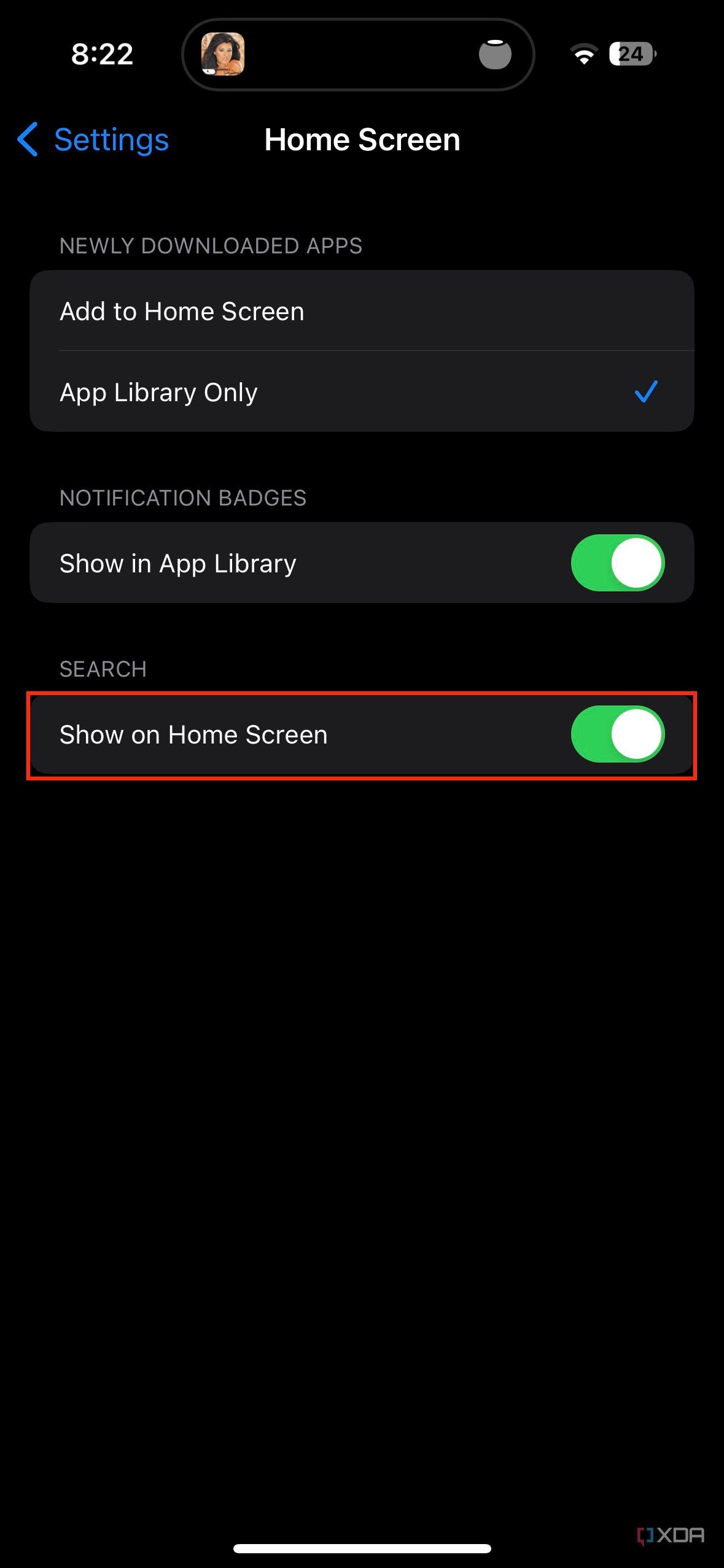 How to disable the persistent home screen search bar on iOS