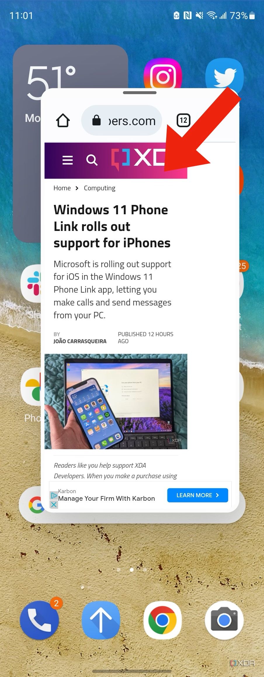 How to use multitasking gestures on a Samsung device for splitscreen
