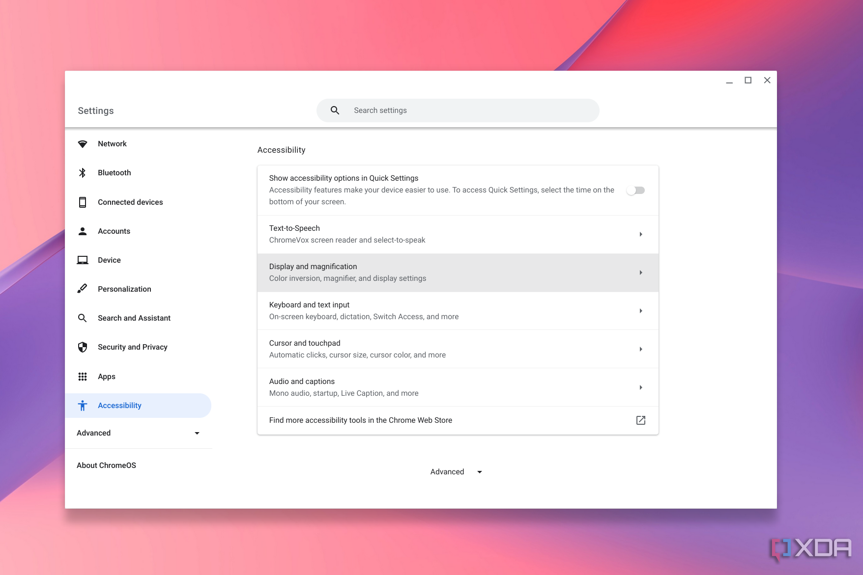 ChromeOS Accessbiilty settings