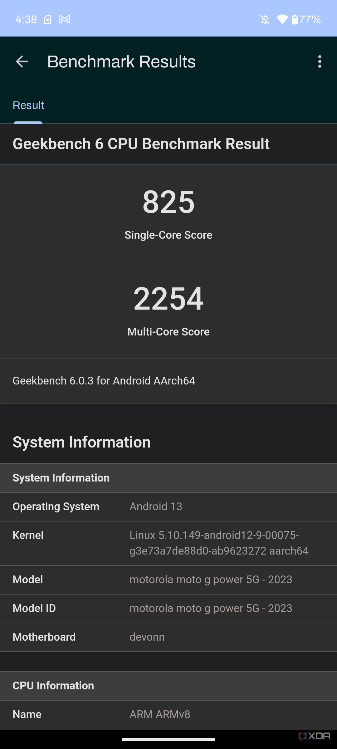 Geekbench 6 result from Moto G Power 5G 2023