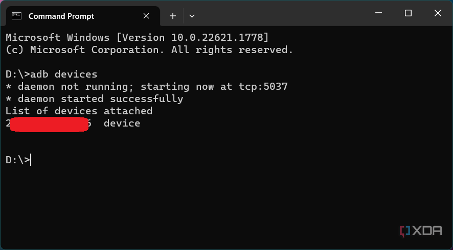 adb devices under Windows Terminal