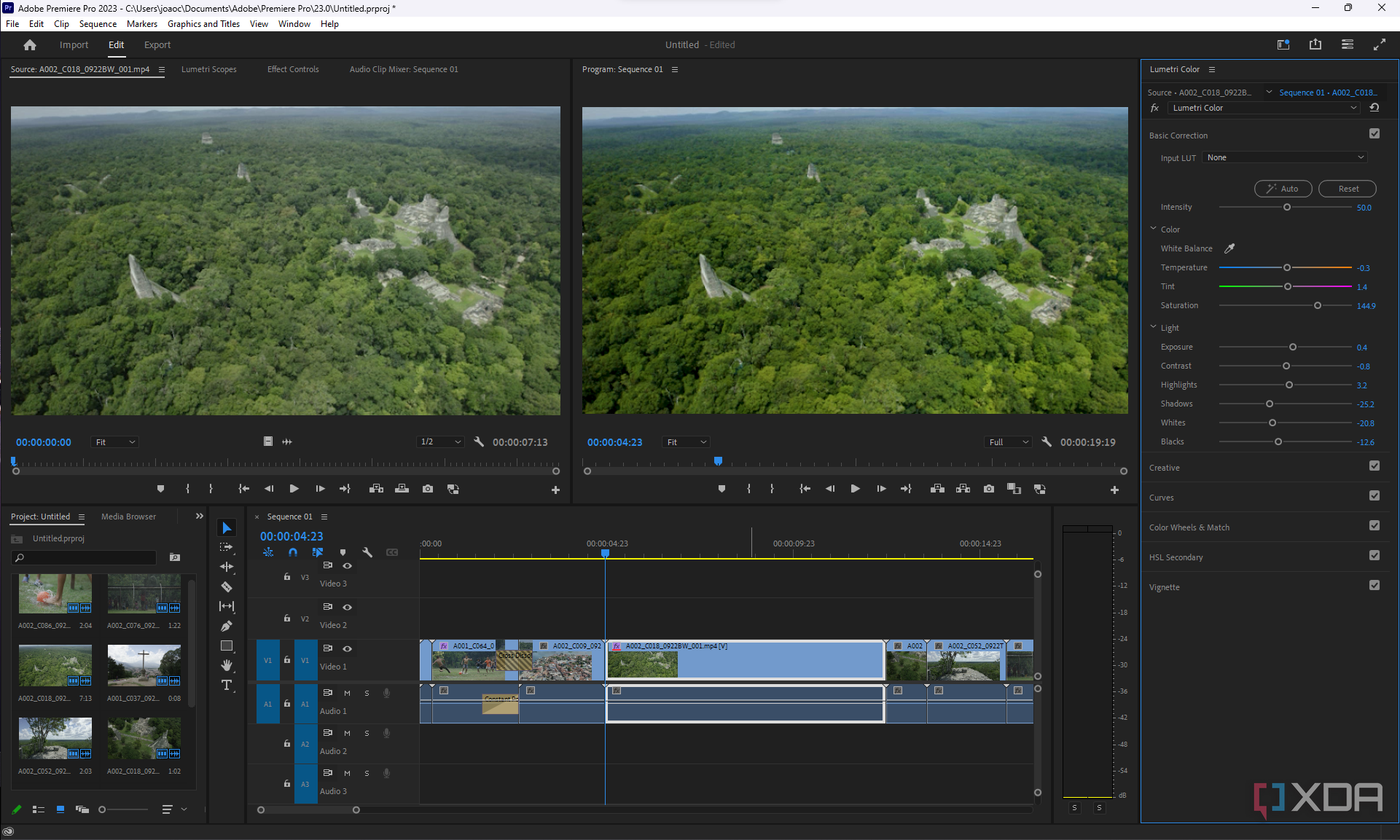 Captura de pantalla de la interfaz de edición de video de Adobe Premiere Pro