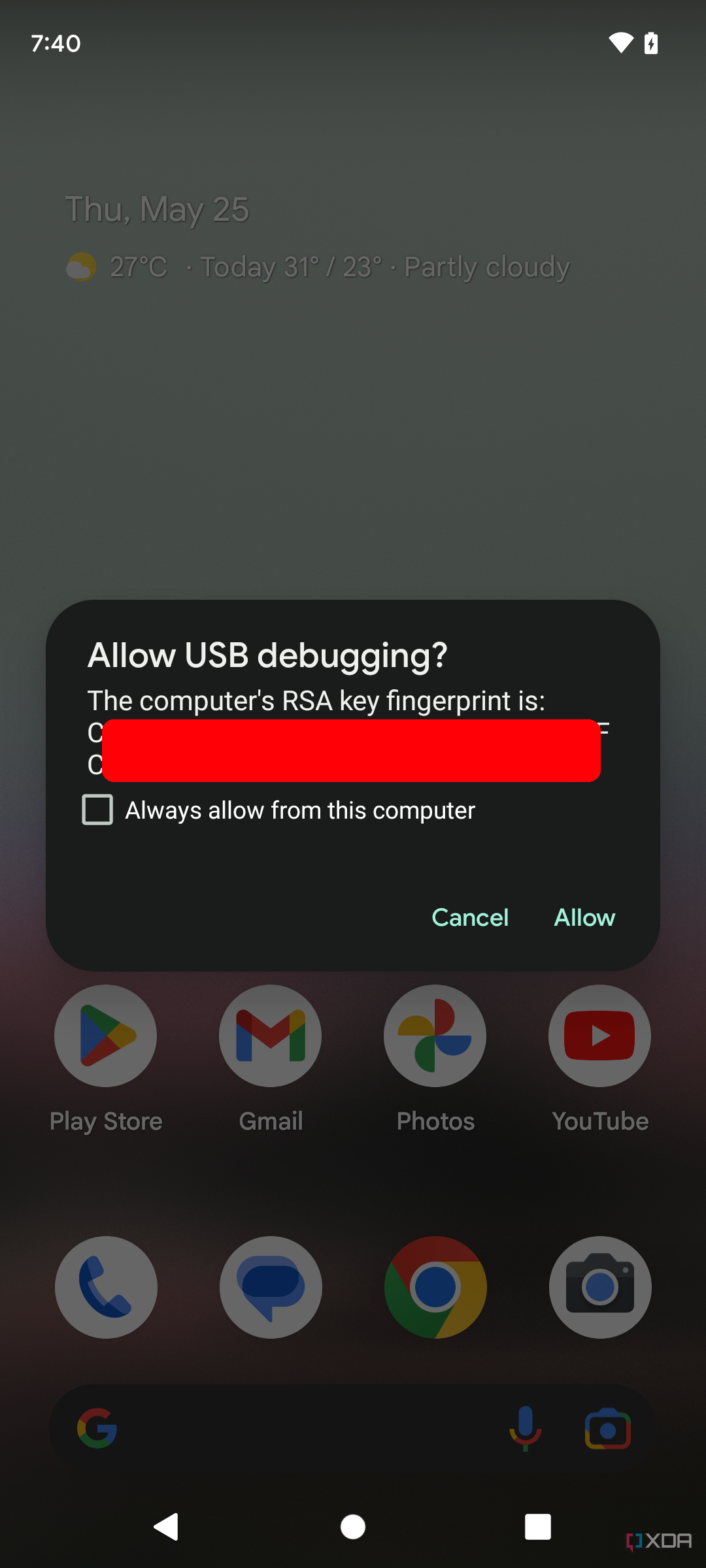 Allow USB debugging from a PC on a Google Pixel phone