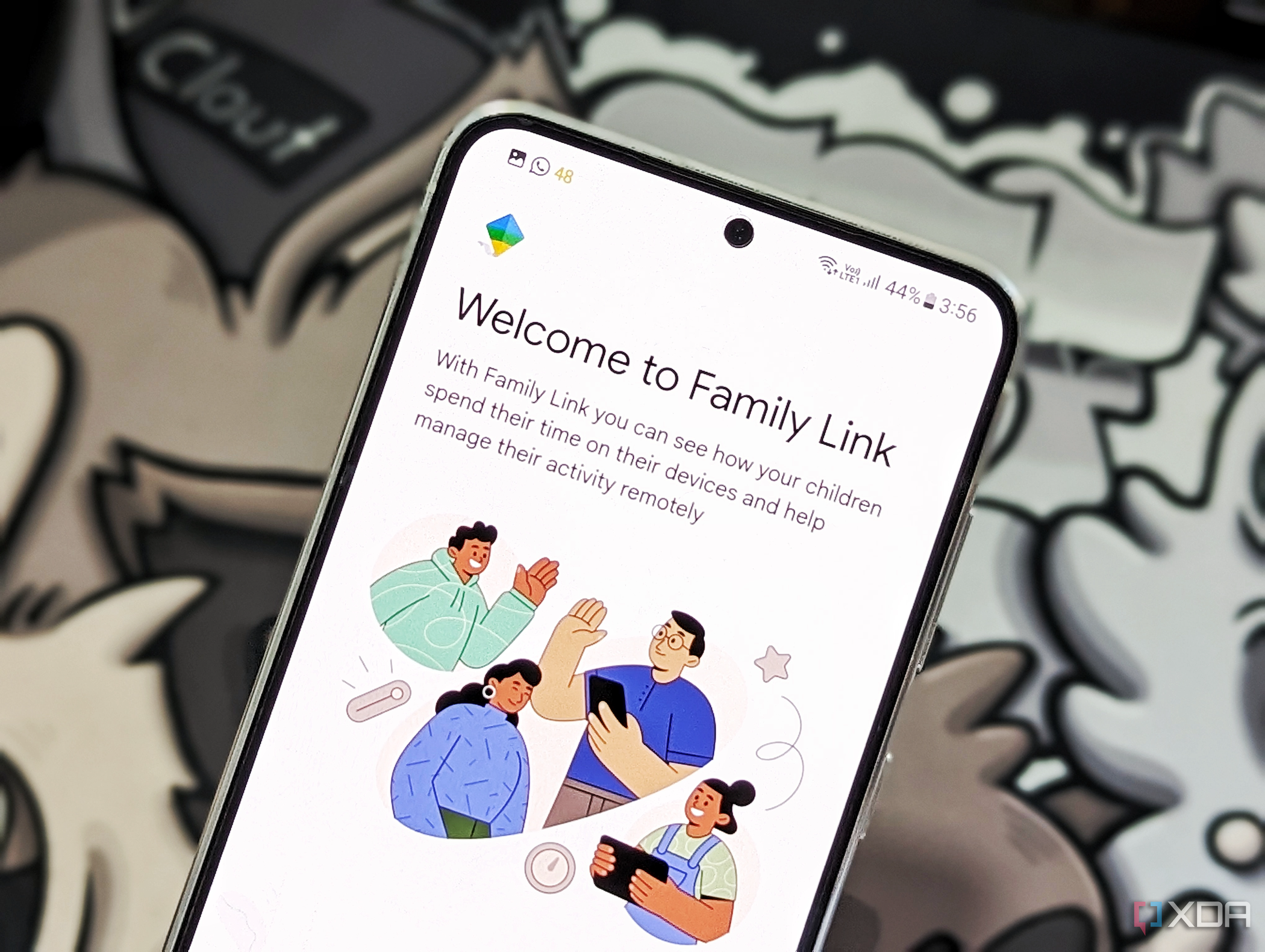 An image of a Galaxy S23 showing the Google Family Link app.