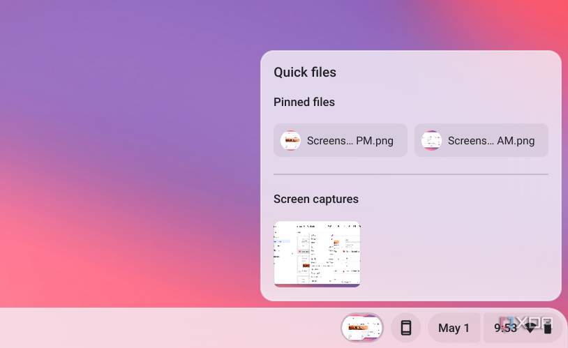 The quick files section in ChromeOS
