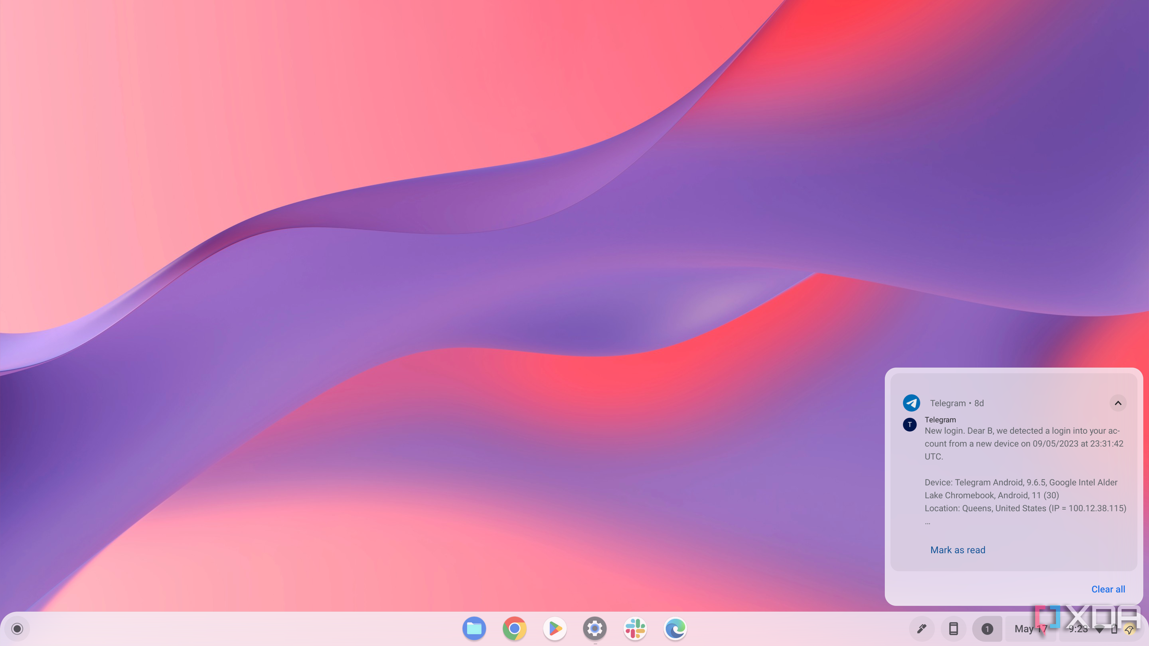 The dedicated notification area in ChromeOS