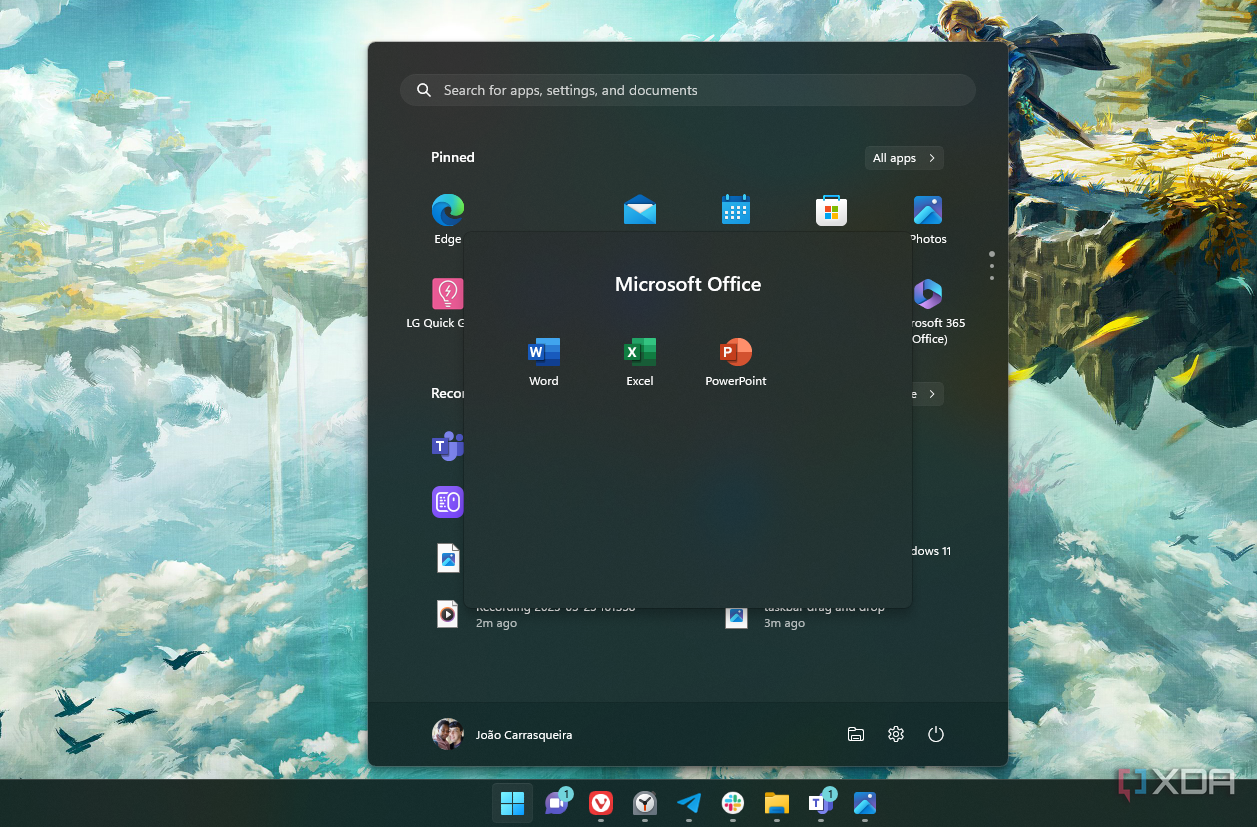 Screenshot of the Windows 11 Start Menu with a folder open