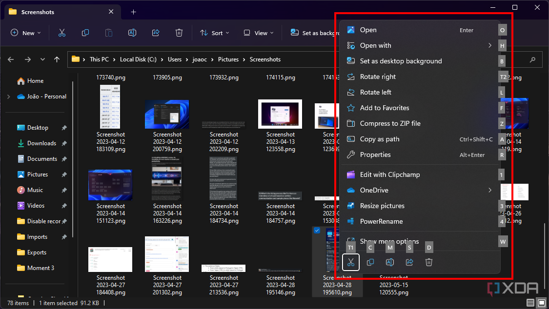 Screenshot of a Windows 11 File Explorer context menu with access keys displayed next to each option