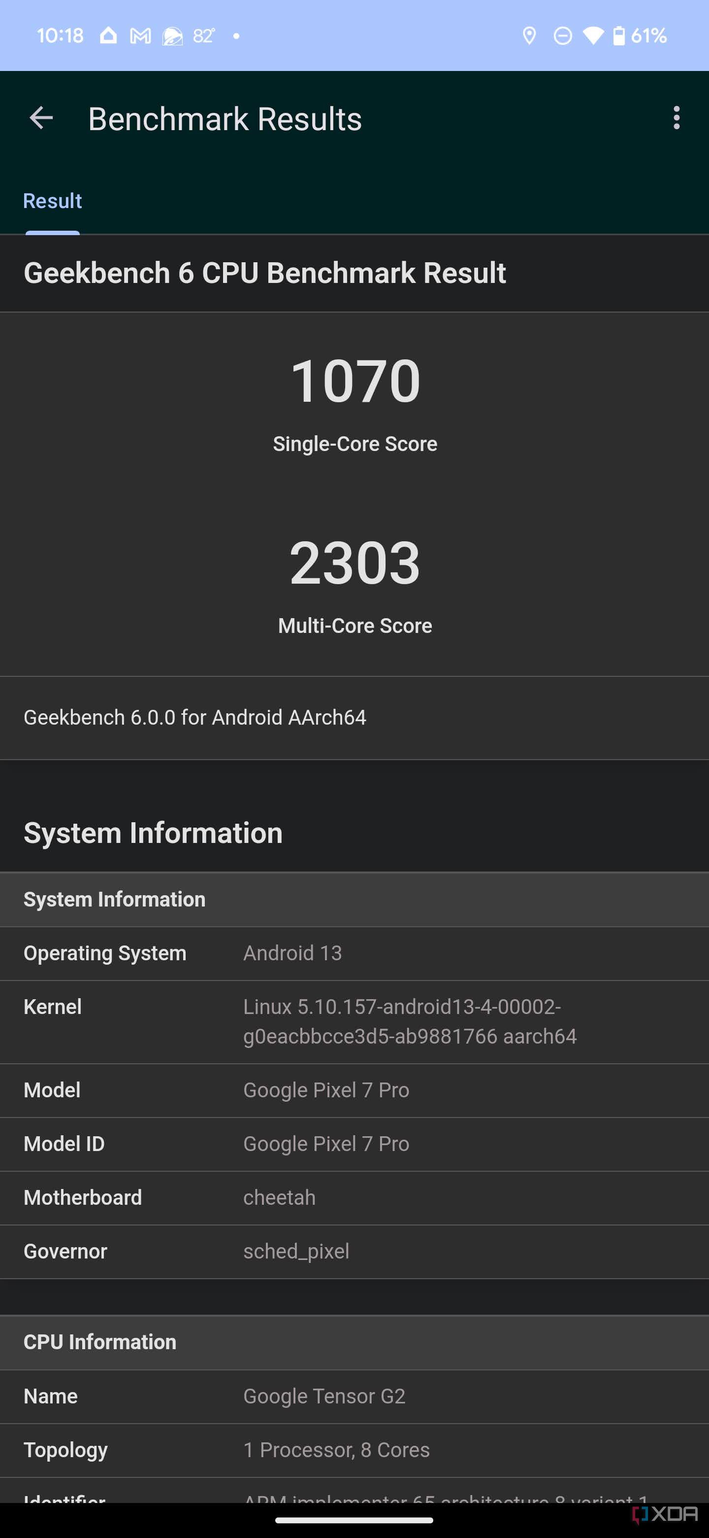 Geekbench 6 results for Google Pixel 7 Pro