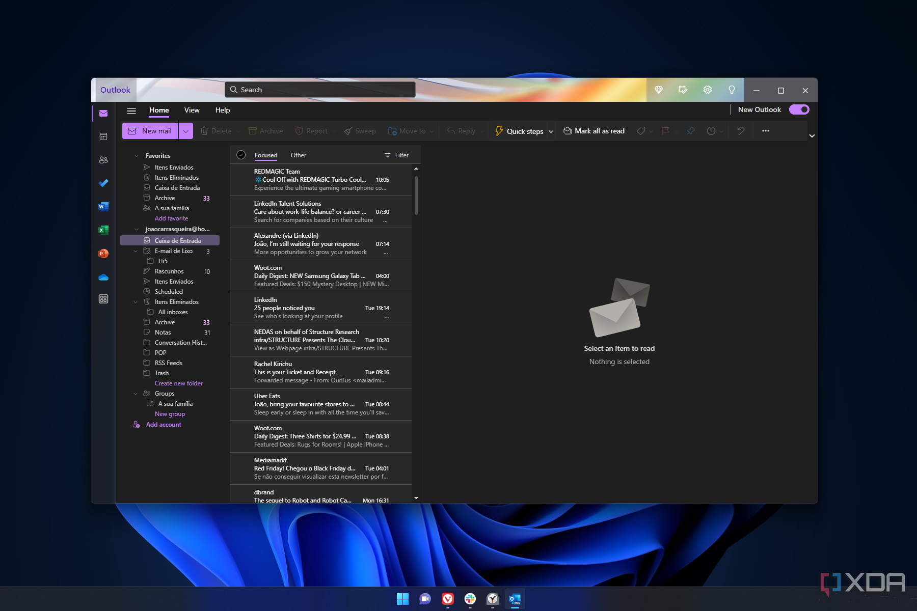 Screenshot of the Outlook web app open over the Windows 11 desktop