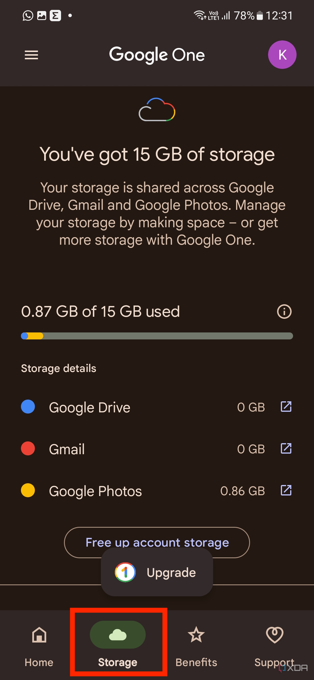 A screenshot showing the Storage details in Google One.