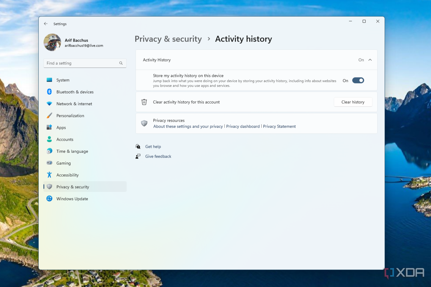 Activity History in Windows 11