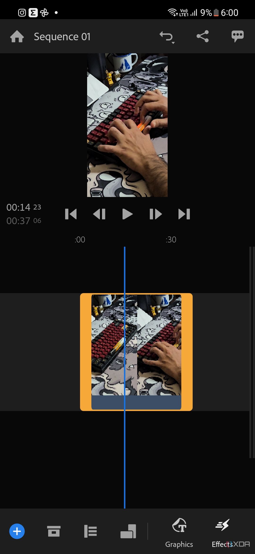 A screenshot captured on the Galaxy S23 showing the edit screen of Adobe Premiere Rush app.