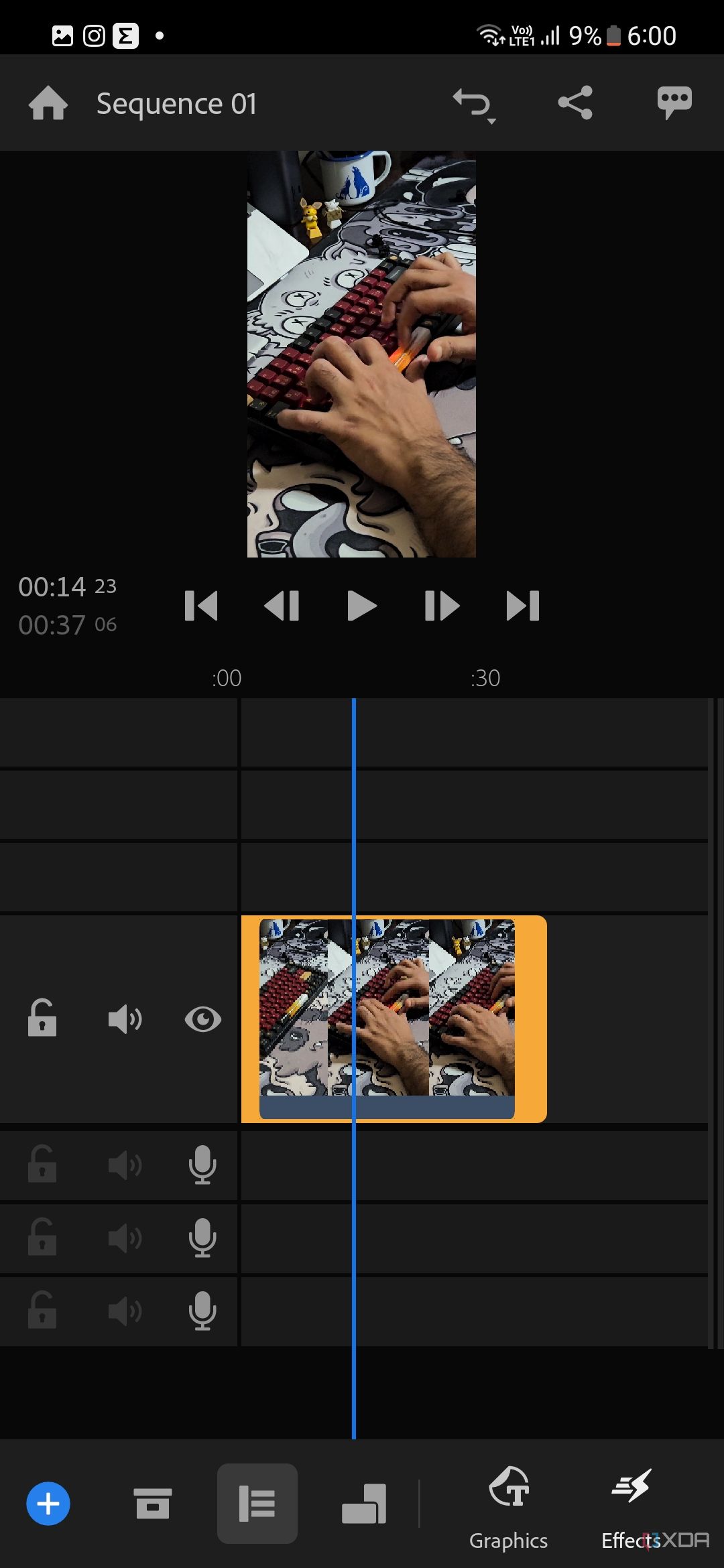 A screenshot captured on the Galaxy S23 showing the audio layer in Adobe Premiere Rush app.