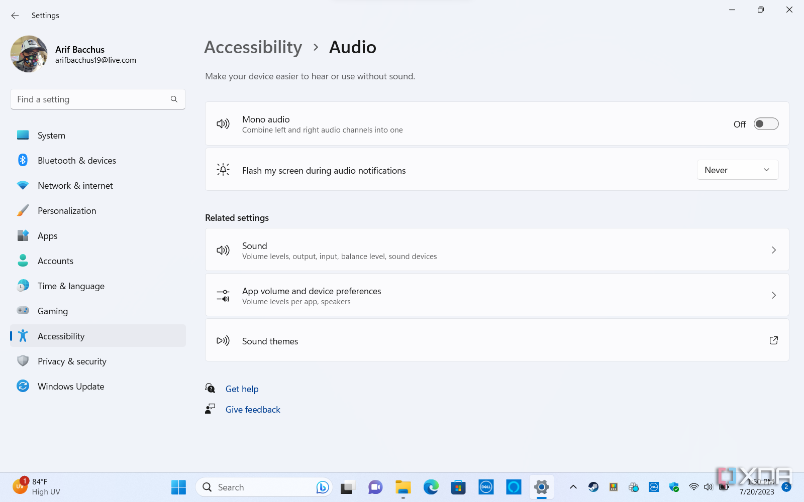 Accesibilidad de audio en Windows 11