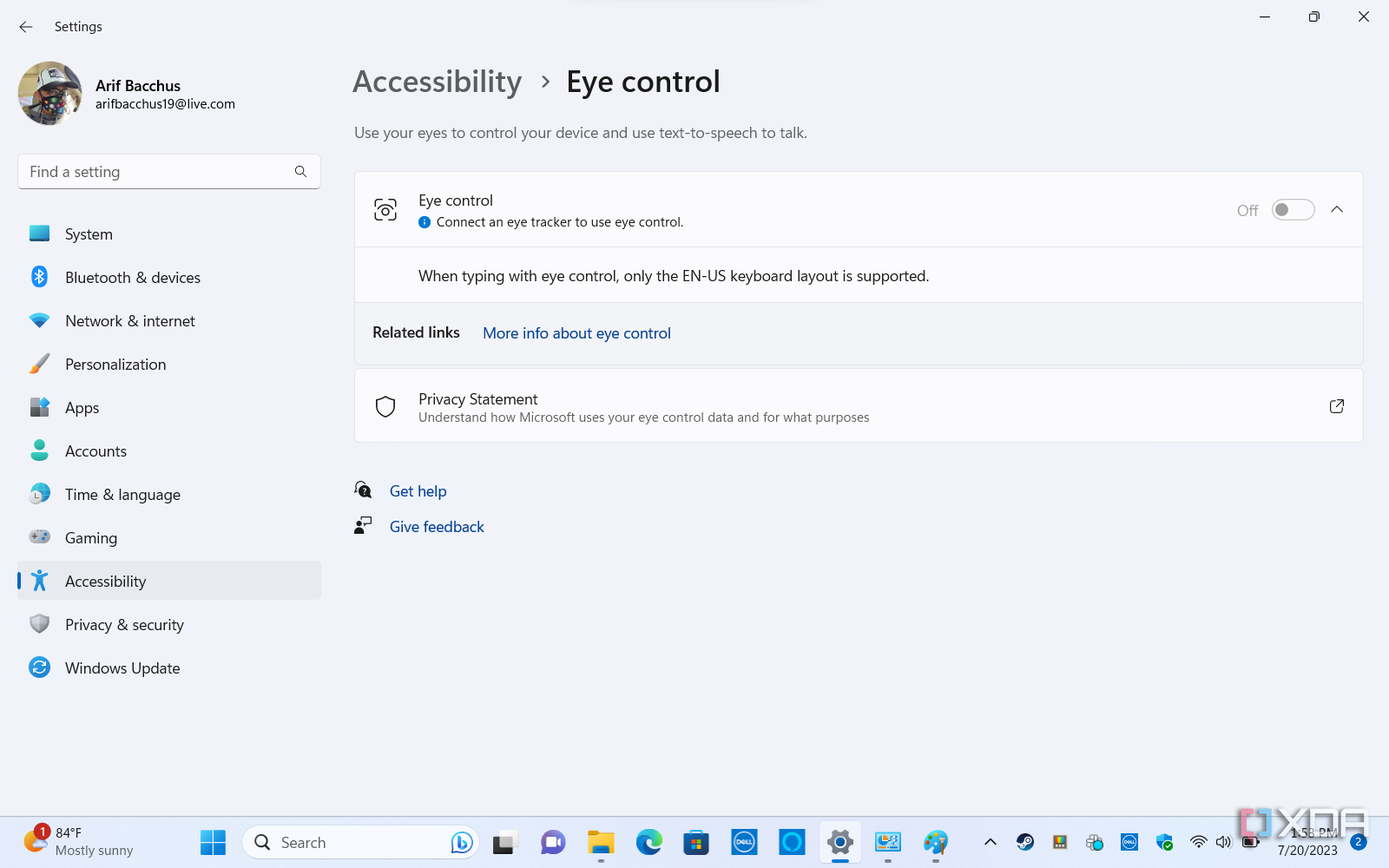 Control ocular en Windows 11